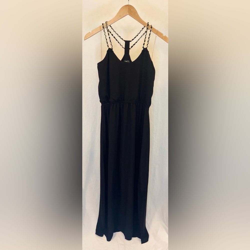 Rue21 Black Chiffon Maxi Dress with Liner and Side Slit